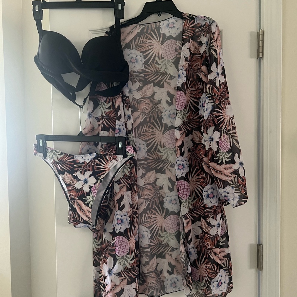 Designer 2 Piece Swimsuit and matching cover up.